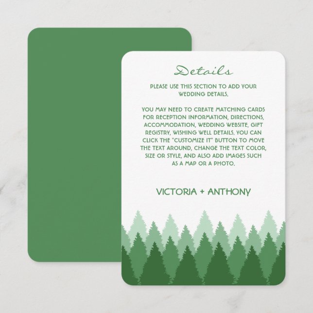 Grünwaldlandhochzeit - Details Begleitkarte (Vorne/Hinten)