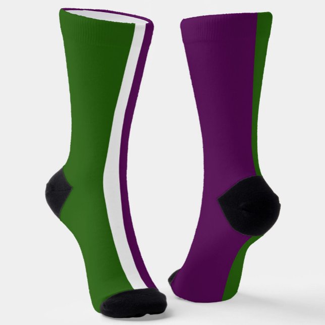 Grünweißes Lila Schlichtes Farbblockdesign Socken (Von Creator hochgeladen)