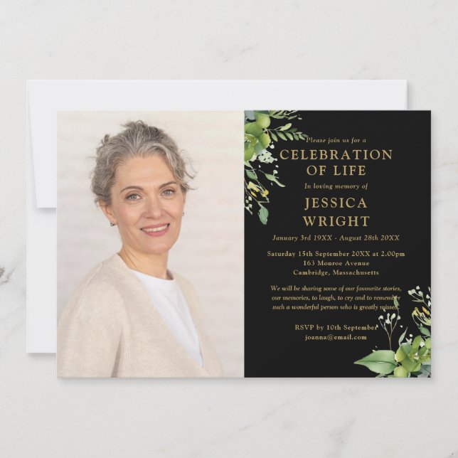 Grünzelebrierung des Fotos Lebensbeerdigung Einladung (Vorderseite)