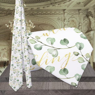 Grünzeug Eukalyptus & Fancy Gold Schrift Hochzeit Krawatte