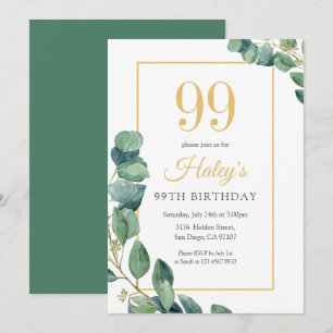 Grünzeug-Kranz Chic Gold & Salbei 99. Geburtstag Einladung
