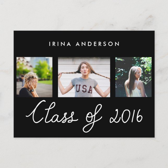 Gruppe 2016 Typografie: drei Fotos Graduate Einladungspostkarte (Vorderseite)