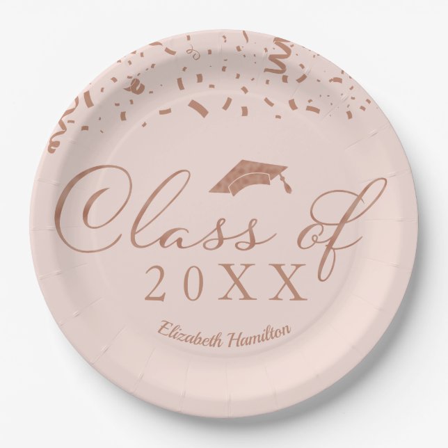 Gruppe 2021 Rose Gold Foil Graduation Party rosa Pappteller (Vorderseite)