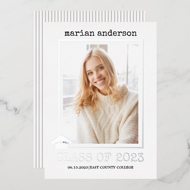 Gruppe 2023 Silberfolie Abschluss Foto Folie Folieneinladung (Vorderseite/Rückseite)