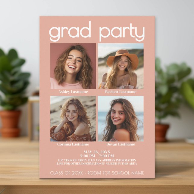 Gruppe 4 Abschluss Celebration Joint Grad Party Einladung (Group Graduation Party Invitation)