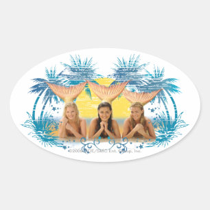 Gruppe Blue Palm Tree Graphic Ovaler Aufkleber