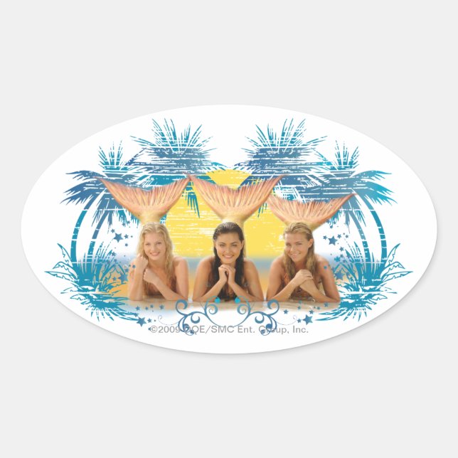 Gruppe Blue Palm Tree Graphic Ovaler Aufkleber (Vorderseite)