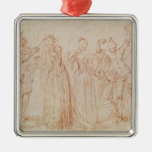 Gruppe Comic und tragische Schauspieler Silbernes Ornament