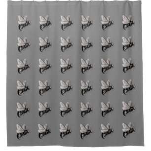 Gruppe Creepy Big Schwarz-weiß Bees Skull Wings Duschvorhang