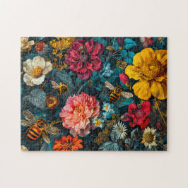 Gruppe der Honigbienen mit Zinnias, Rose und Daisi Puzzle