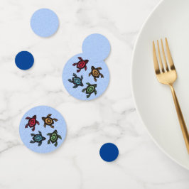 Gruppe der Schwarzen Schildkröten mit farbenfrohen Konfetti