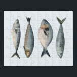 Gruppe der vier Fische Puzzle<br><div class="desc">"Four Fish" von Emma Scarvey. Vier Fische auf weißem Hintergrund.</div>
