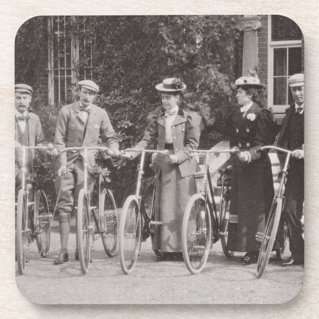 Gruppe Edwardian Radfahrer, frühe 1900s (b/w pH Getränkeuntersetzer (Vorderseite)