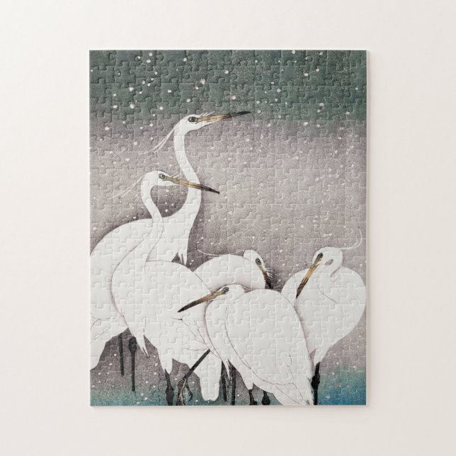 Gruppe Egrets Ohara Koson Vintag Illustration Puzzle (Vertikal)