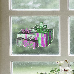 Gruppe Glänzend Verpacktes Weihnachtsgeschenk Grün Fensteraufkleber