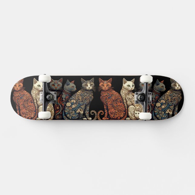 Gruppe Katzen im Viktorianischen Hintergrundstil Skateboard (Horizontal)