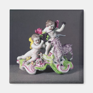 Gruppe Longton Hall, zwei putti mit Ziege, c.1755 Magnet