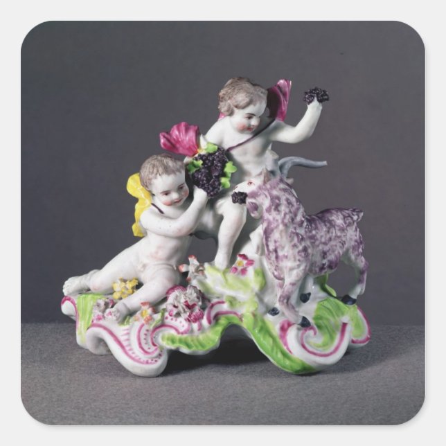 Gruppe Longton Hall, zwei putti mit Ziege, c.1755 Quadratischer Aufkleber (Vorderseite)