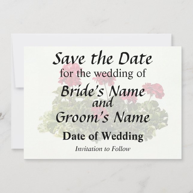 Gruppe roter Geranien Save The Date (Vorderseite)