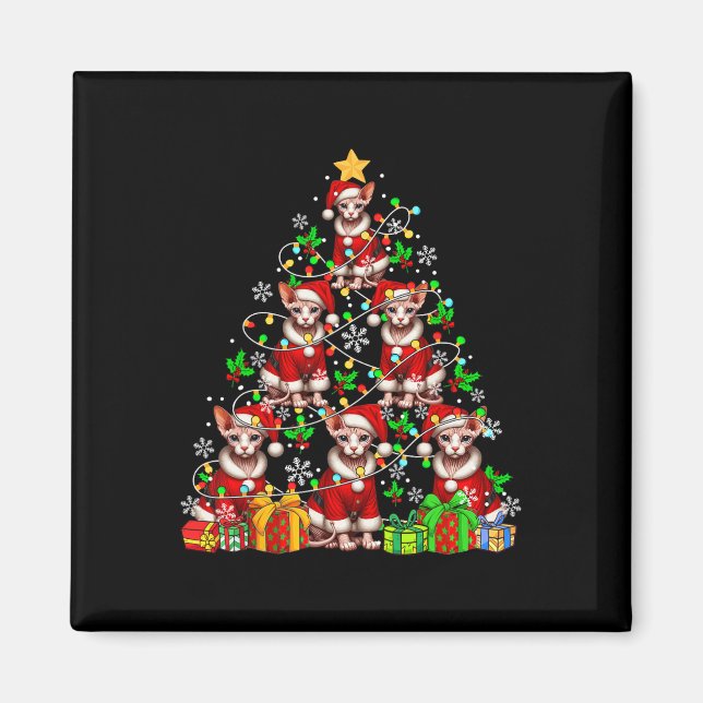 Gruppe Santa Sphynx Katzen als Weihnachtsbaum farb Magnet (Vorne)