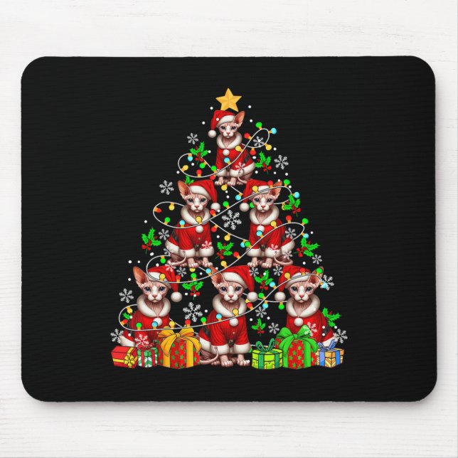 Gruppe Santa Sphynx Katzen als Weihnachtsbaum farb Mousepad (Vorne)