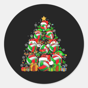 Gruppe Santa Volleyball Ausrüstung als Weihnachtsb Runder Aufkleber