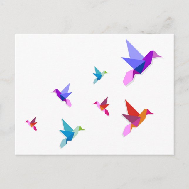 Gruppe verschiedener Hummingvögel aus Origami Postkarte (Vorderseite)