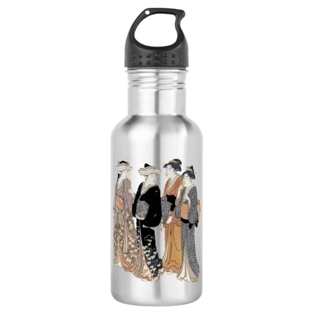 Gruppe Vintager japanischer Geisha-Frauen Edelstahlflasche (Vorderseite)