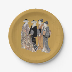 Gruppe Vintager japanischer Geisha-Frauen Pappteller