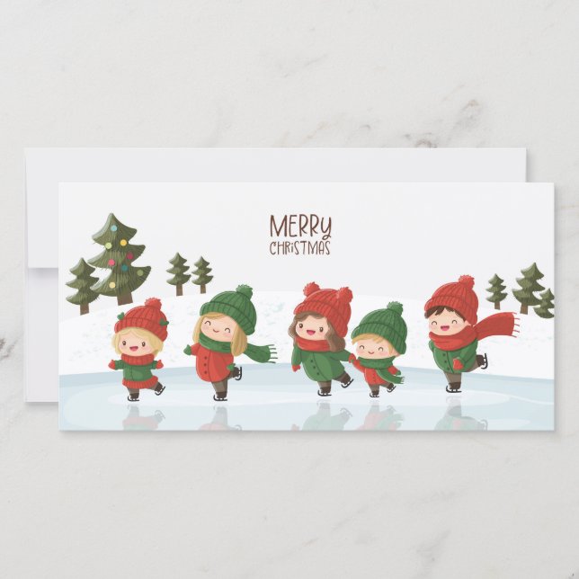 Gruppe von Eislaufkindern zu Weihnachten (Vorderseite)