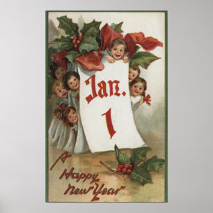 Gruppe von Kindern, die sich hinter dem Kalender v Poster