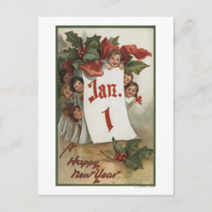 Gruppe von Kindern, die sich hinter dem Kalender v Postkarte