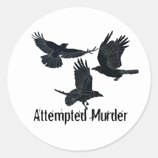 Gruppe von Krähen Murder Birds Schwarze Silhouette Runder Aufkleber (Vorderseite)