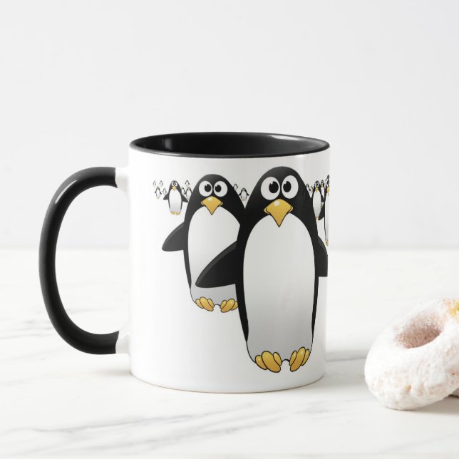 Gruppe von Penquins auf einer Kaffee-Tasse Tasse (Mit Donut)