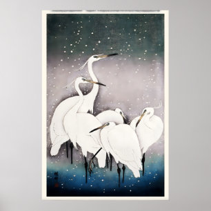 Gruppe von Silberreihern Japanischer Kunstdruck Zu Poster