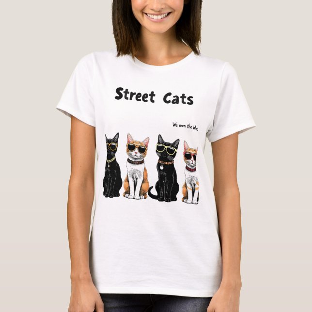Gruppe von Straßenkatzen mit Sonnenbrille und Sitt T-Shirt (Vorderseite)