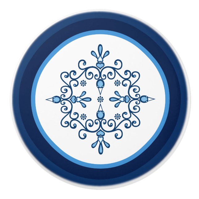 Gruppe von vier Folkart Bluebirds oder Liebesvögel Keramikknauf (Vorderseite)