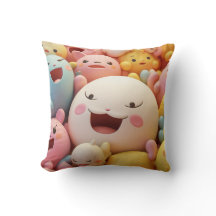 Gruppe weicher, glücklicher Lebewesen in Pastellfa