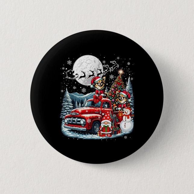 Gruppe Xmas Gnome Snowman Santa Chihuahuuas auf Ck Button (Vorderseite)