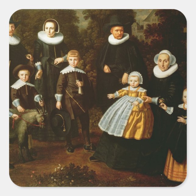 Gruppenportrait von drei Generationen Quadratischer Aufkleber (Vorderseite)