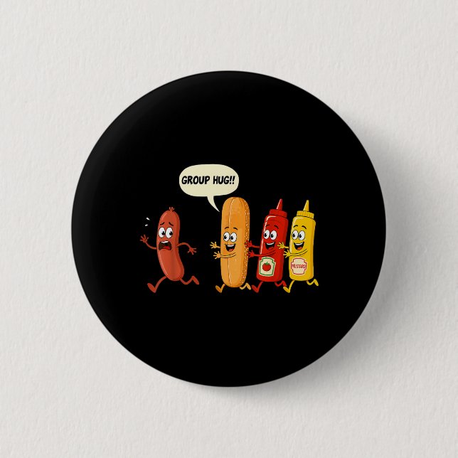 Gruppenumarmung Wurst Brötchen Chup Senf Lustiger  Button (Vorderseite)