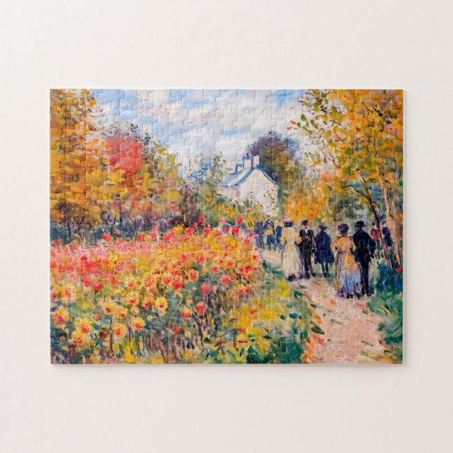 Gruppenwanderung im Herbstgarten mit Blume Puzzle (Horizontal)