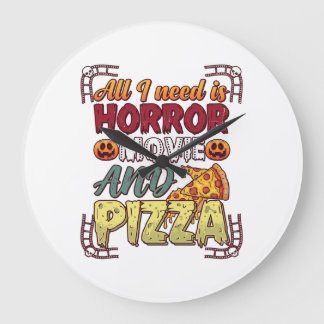 Grusel-Film-Pizza-Halloween-Kürbis-Totenkopf-Schei Große Wanduhr