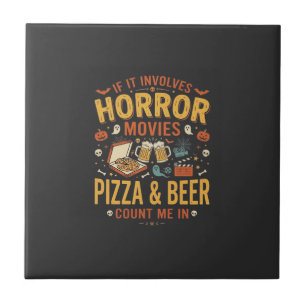 Grusel-Filme Pizza Bier Halloween Design_1 Fliese