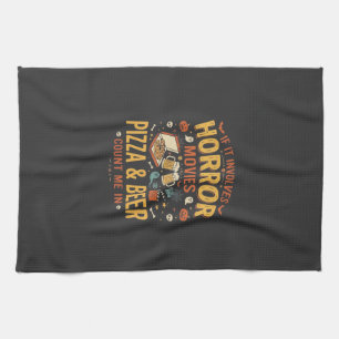 Grusel-Filme Pizza Bier Halloween Design_1 Geschirrtuch