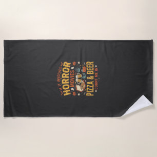Grusel-Filme Pizza Bier Halloween Design_1 Strandtuch