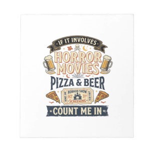 Grusel Filme Pizza Bier Lustig Halloween_1 Notizblock