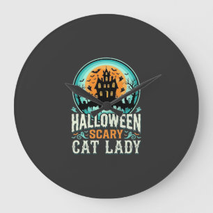 Grusel-Halloween-Katzenlady-Haus-Design_1 Große Wanduhr
