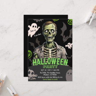Grusel Halloween-Party-Geister-Fledermaus-Knochen Einladung
