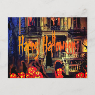 Grusel-Halloween-Party in einem Spukhaus Feiertagspostkarte